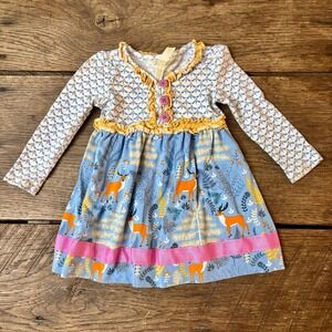 Matilda Jane (Make Believe) Hearth & Home Dress Ruffles Deer Buttons Size 12-18m